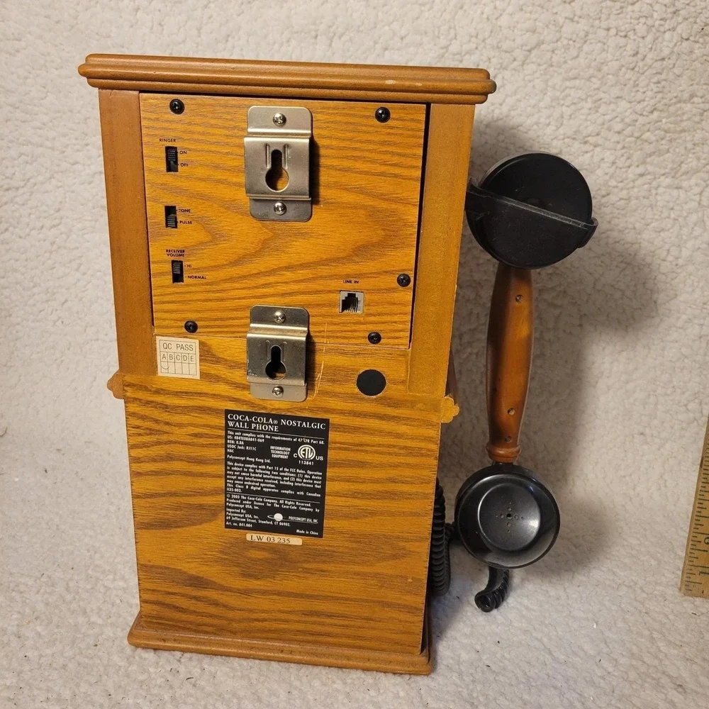 Coca-Cola‎ Nostalgic Wall Phone Real Wood Frosted Glass Hanging Retro